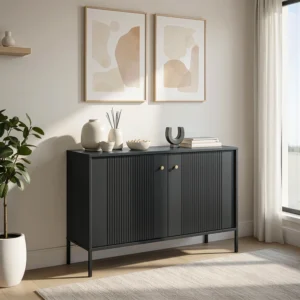 Comodă SOFT 104 cm cu două uși, canelată, negru