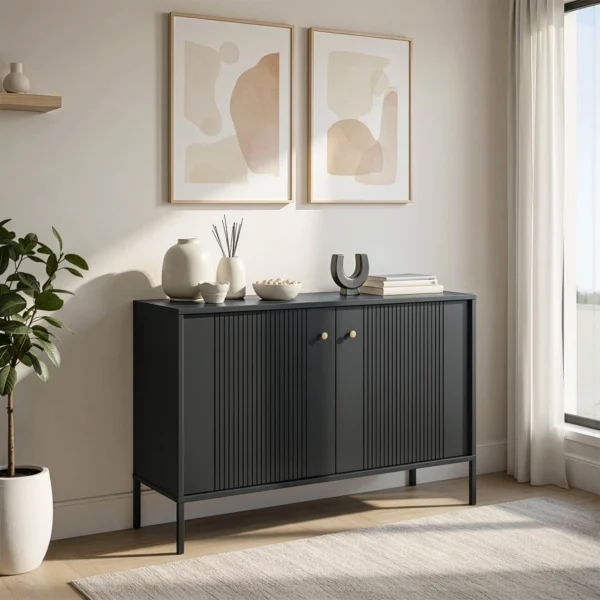 Comodă SOFT 104 cm cu două uși, canelată, negru