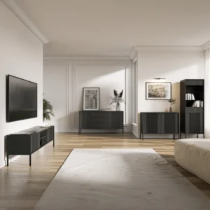 Comodă SOFT 104 cm cu două uși, canelată, negru