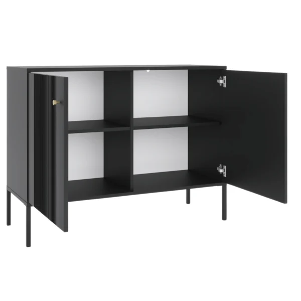 Comodă SOFT 104 cm cu două uși, canelată, negru