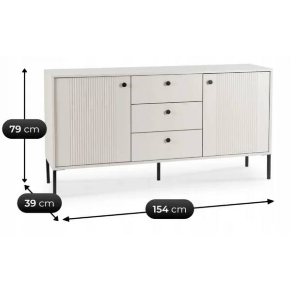 Comodă SOFT, 154 cm, două uși cu sertare, canelată, cașmir