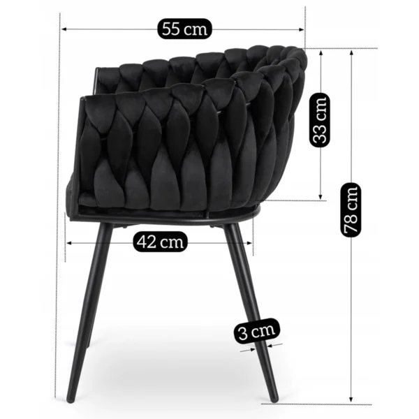 product-3099-9 ELENA negru împletit Velour Scaun — MOBILA