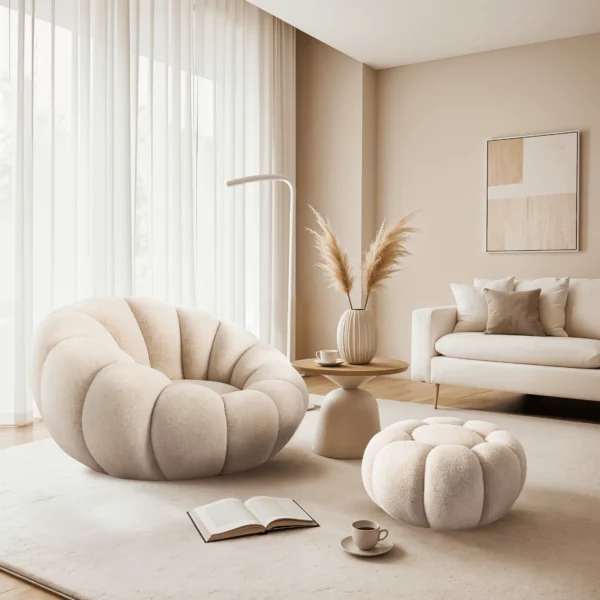 product-3154-0-1 Scaun pivotant PETTIT cu taburet, bej bouclé