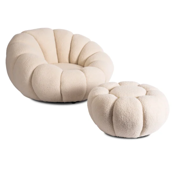 product-3154-0 Scaun pivotant PETTIT cu taburet, bej bouclé