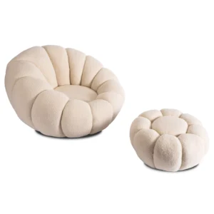 product-3154-1 Scaun pivotant PETTIT cu taburet, bej bouclé