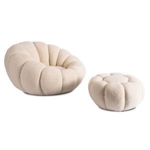 product-3154-2 Scaun pivotant PETTIT cu taburet, bej bouclé