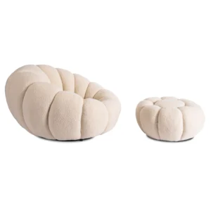 product-3154-3 Scaun pivotant PETTIT cu taburet, bej bouclé