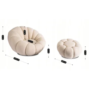 product-3154-5 Scaun pivotant PETTIT cu taburet, bej bouclé