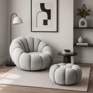 product-3155-0-1 Scaun pivotant PETTIT cu taburet, gri bouclé