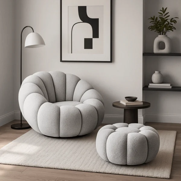 product-3155-0-1 Scaun pivotant PETTIT cu taburet, gri bouclé