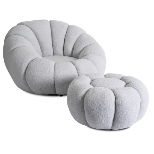 Scaun pivotant PETTIT cu taburet, gri bouclé