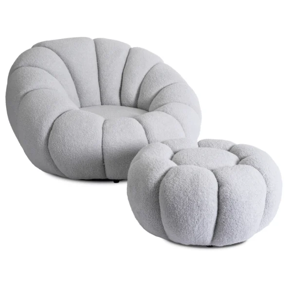 product-3155-0 Scaun pivotant PETTIT cu taburet, gri bouclé