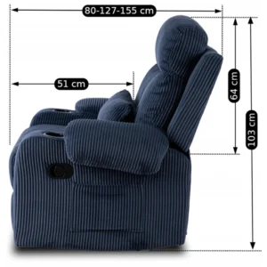 Scaun reclinabil TORRES din catifea albastră marin