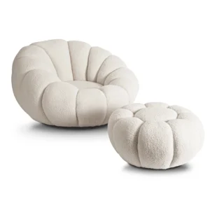 product-3180-0 Scaun pivotant PETTIT cu taburet, crem bouclé