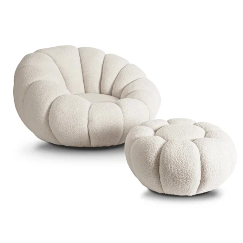 Scaun pivotant PETTIT cu taburet, crem bouclé