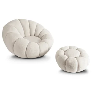 product-3180-2 Scaun pivotant PETTIT cu taburet, crem bouclé