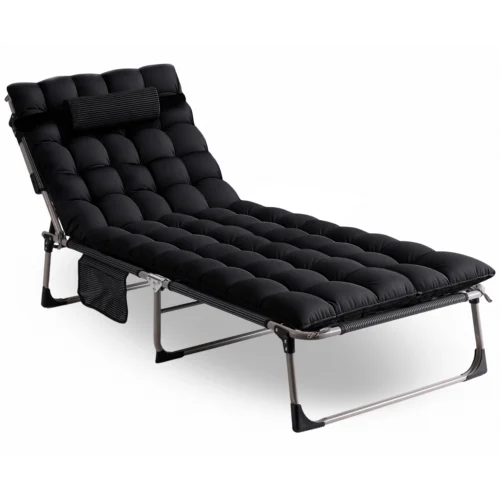 Șezlong de grădină VENUS Pat de câmp Negru