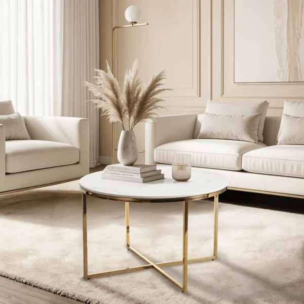 MARINE Masă din ceramică Marmură albă/Auriu