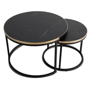 product-3193-1 ARON Set de masă din marmură neagră/galbenă — Măsuțe și banchete