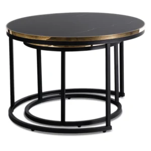 product-3193-2 ARON Set de masă din marmură neagră/galbenă — Măsuțe și banchete