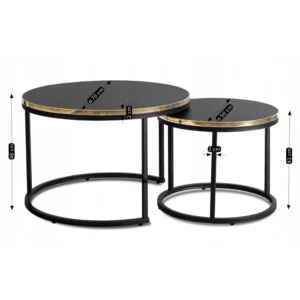 product-3193-5 ARON Set de masă din marmură neagră/galbenă — Măsuțe și banchete