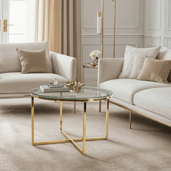 Masă din sticlă FLIP Transparentă/Auriu