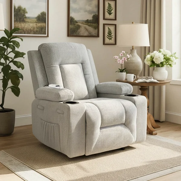 Scaun de masaj reclinabil din catifea gri BOX