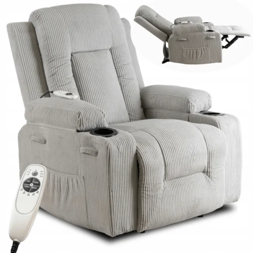 Scaun de masaj reclinabil din catifea gri BOX