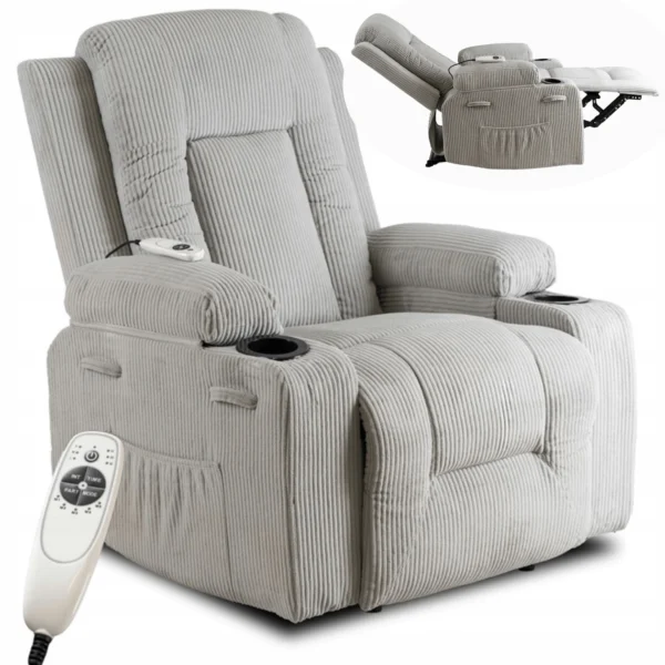 Scaun de masaj reclinabil din catifea gri BOX