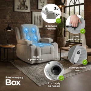 Scaun de masaj reclinabil din catifea gri BOX