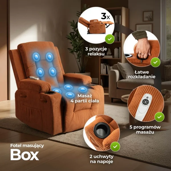 Scaun de masaj reclinabil BOX Rudy Corduroy