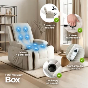 Scaun de masaj reclinabil din catifea bej BOX