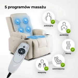 Scaun de masaj reclinabil din catifea bej BOX