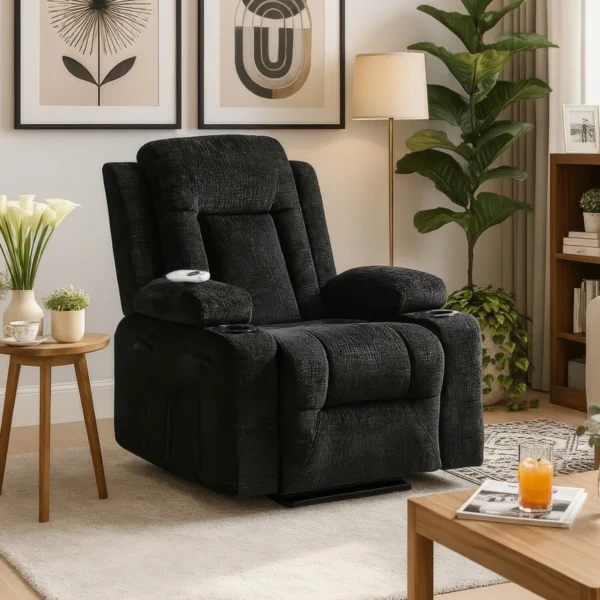 Scaun de masaj reclinabil BOX din velur negru