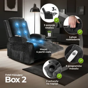 Scaun de masaj reclinabil BOX din velur negru