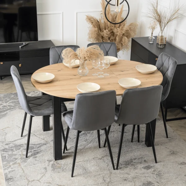 product-3216-1 HARRY Masă extensibilă 102-142 cm Stejar Artisan/Negru — Mese
