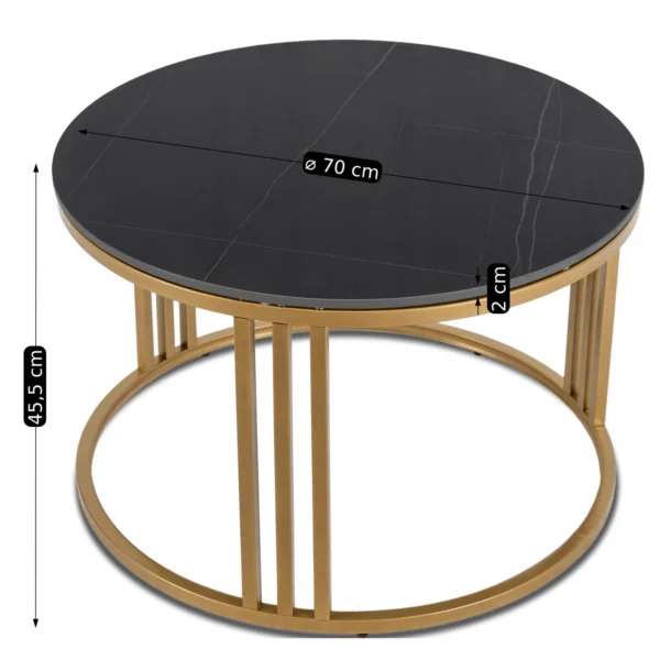 Măsuță laterală din ceramică KORIN Marmură neagră/Auriu