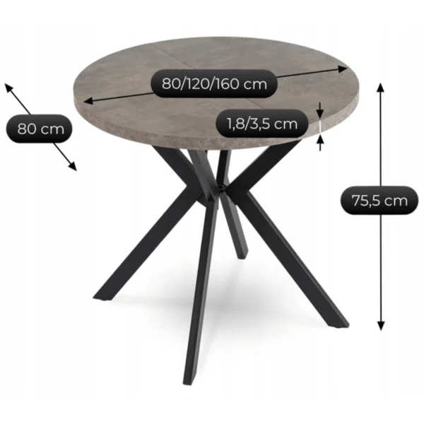 product-3229-8 DORIAN Masă pliantă 80-160 cm Beton/Negru — Mese
