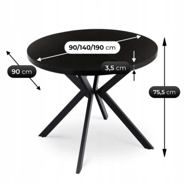 LUGO Masă extensibilă 90–190 cm Negru