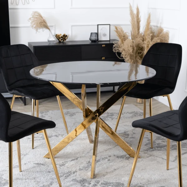 product-3236-0-1 BALI Masă din sticlă 100 cm Marmură neagră / aur — Mese