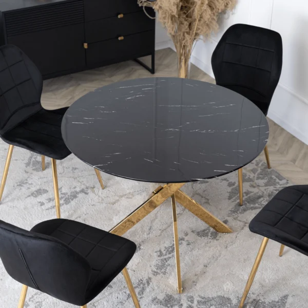 product-3236-1 BALI Masă din sticlă 100 cm Marmură neagră / aur — Mese