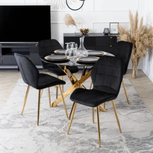 product-3236-4 BALI Masă din sticlă 100 cm Marmură neagră / aur — Mese