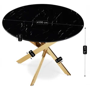product-3236-7 BALI Masă din sticlă 100 cm Marmură neagră / aur — Mese