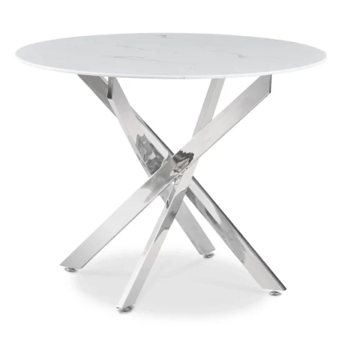 Masa SOUL din sticlă 100 cm Marmură albă/Argintiu