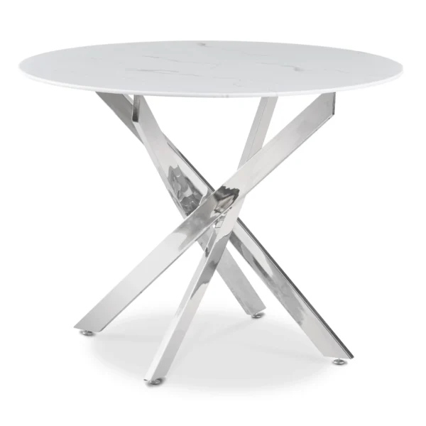 Masa SOUL din sticlă 100 cm Marmură albă/Argintiu