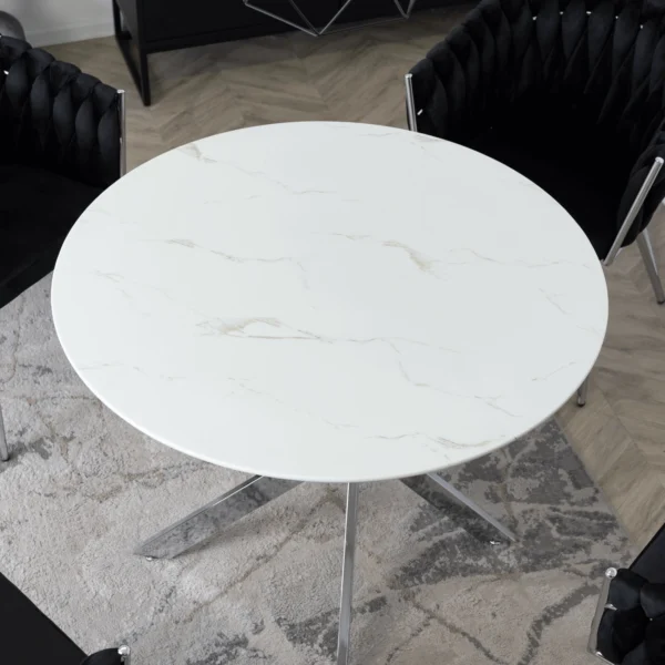 Masa SOUL din sticlă 100 cm Marmură albă/Argintiu