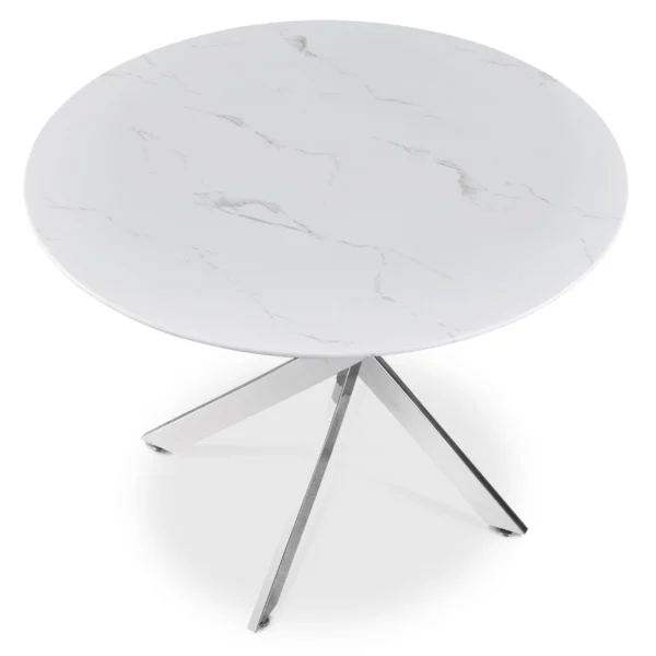 Masa SOUL din sticlă 100 cm Marmură albă/Argintiu