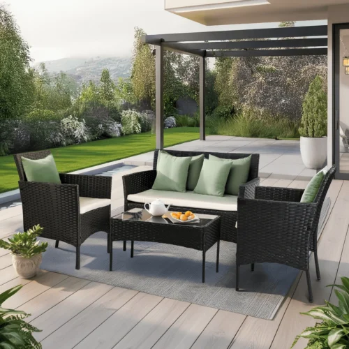 Set mobilier de grădină MISSISIPI Negru/Bej