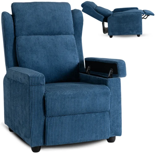 Scaun reclinabil din catifea albastră navy SPENCER