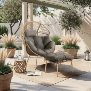 Scaun de grădină PORTLAND Grey cu suport pentru picioare